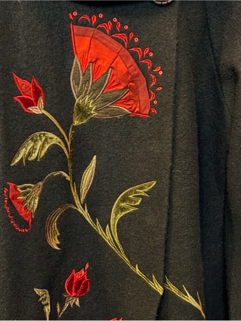 Gorgeous Statement Floral Embroidered Covelo Art Wear Black Wool Coat 🌹 Sz L - Picture 7 of 16
